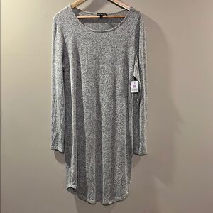 Cozy Gray Knit Long Sleeve Dress